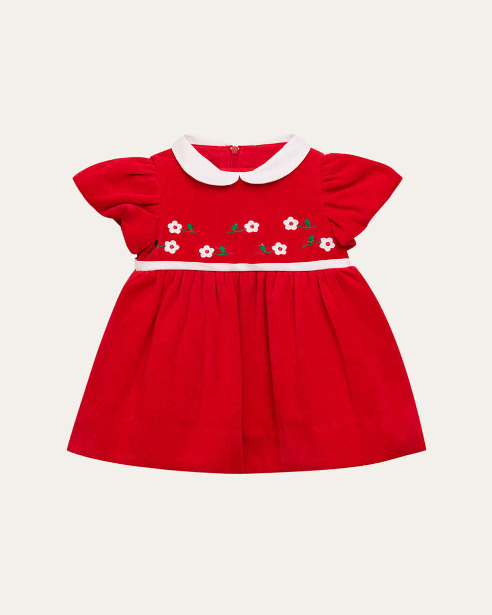 Girl's Velvet Waist Dress with Flowers, Size 6M-24